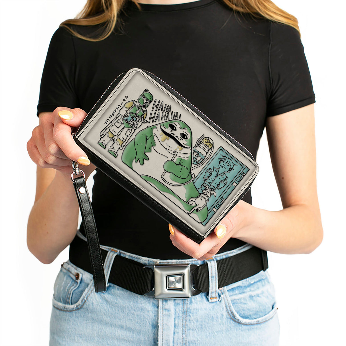 Women's PU Zip Around Wallet Rectangle - Star Wars Boba Fett Jabba the Hutt Han Solo Mono Line Scene