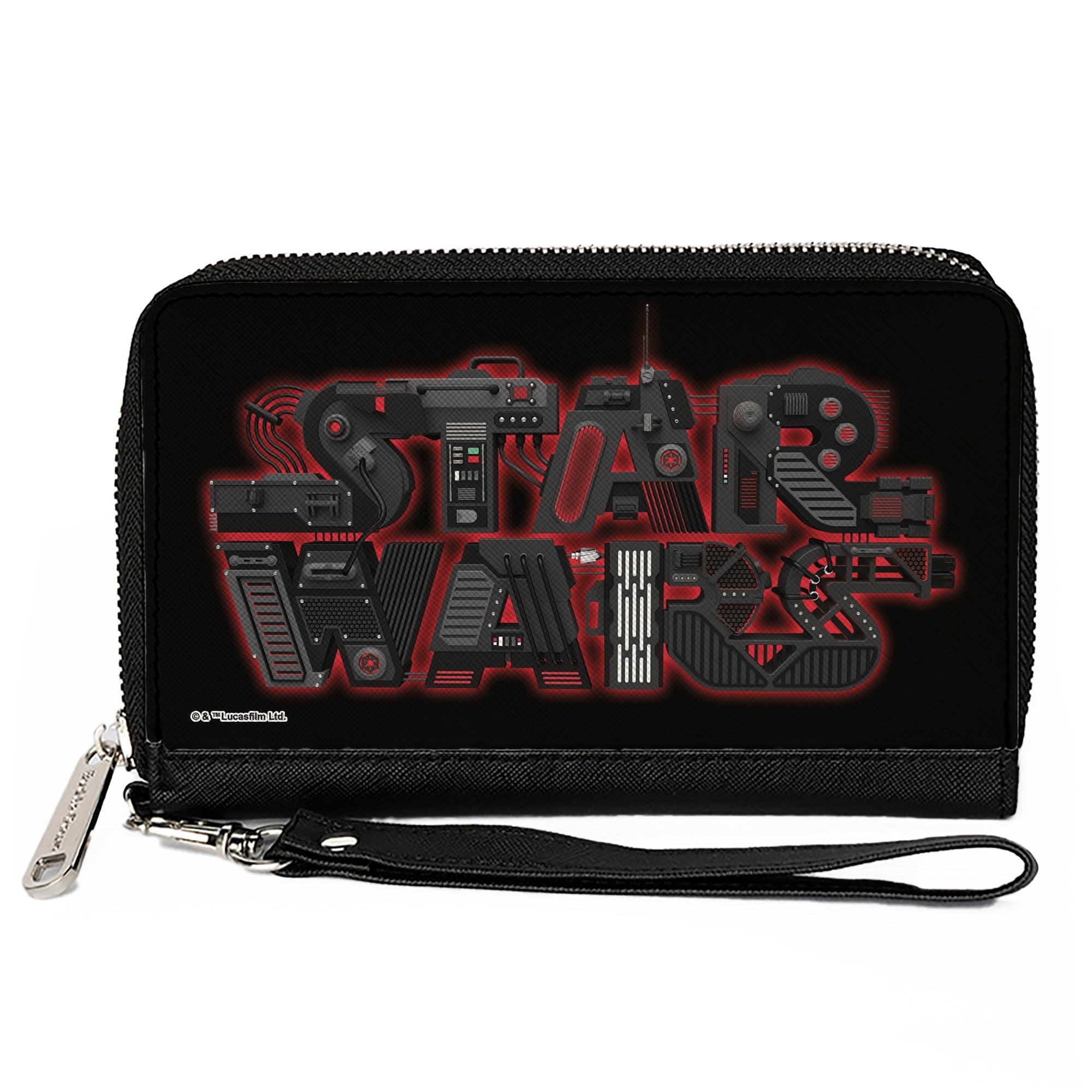 Women's PU Zip Around Wallet Rectangle - STAR WARS Logo Black Reds Grays