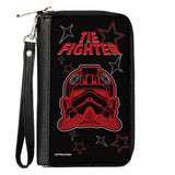 Women's PU Zip Around Wallet Rectangle - Star Wars TIE FIGHTER Pilot Stars Black Red Grays