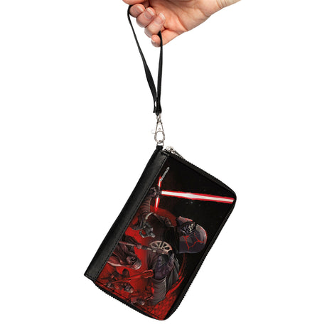 Women's PU Zip Around Wallet Rectangle - The Rise of Skywalker Kylo Ren and the Knights of Ren Group Pose Black Reds