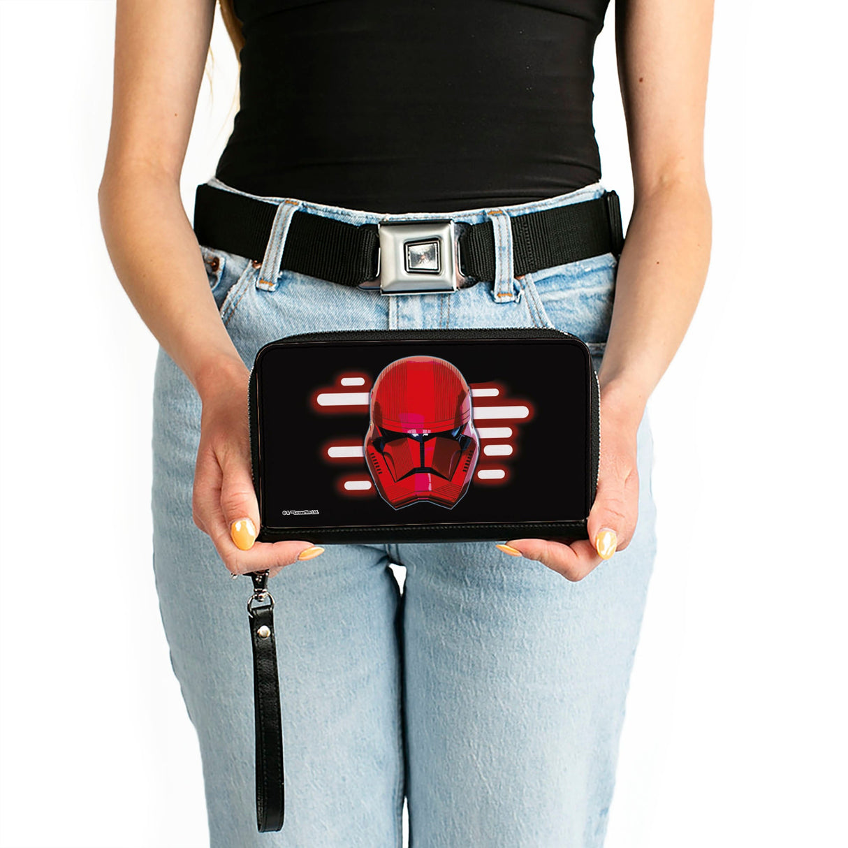 Women's PU Zip Around Wallet Rectangle - Star Wars Sith Trooper Face3 Black Reds