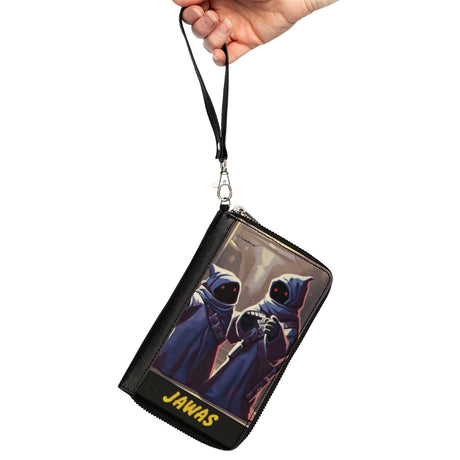 Women's PU Zip Around Wallet Rectangle - Star Wars The Mandalorian 2-Jawas Pose Text BlacK Yellow