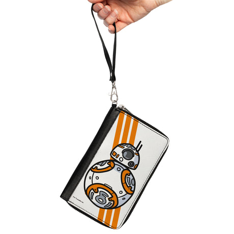 Women's PU Zip Around Wallet Rectangle - Star Wars BB-8 Pose Stripe White Orange