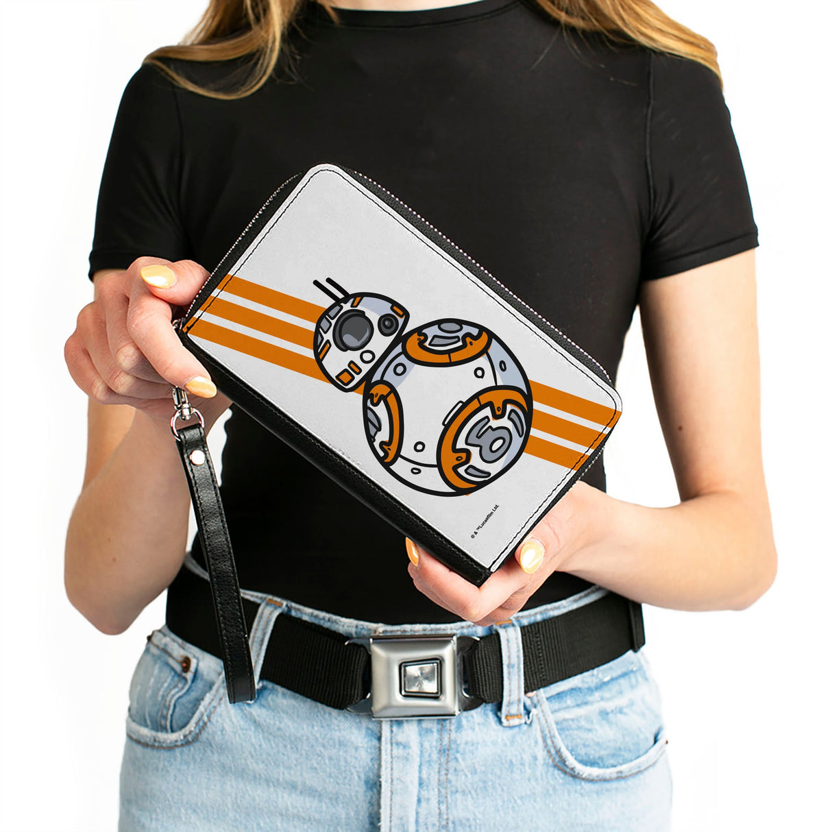 Women's PU Zip Around Wallet Rectangle - Star Wars BB-8 Pose Stripe White Orange