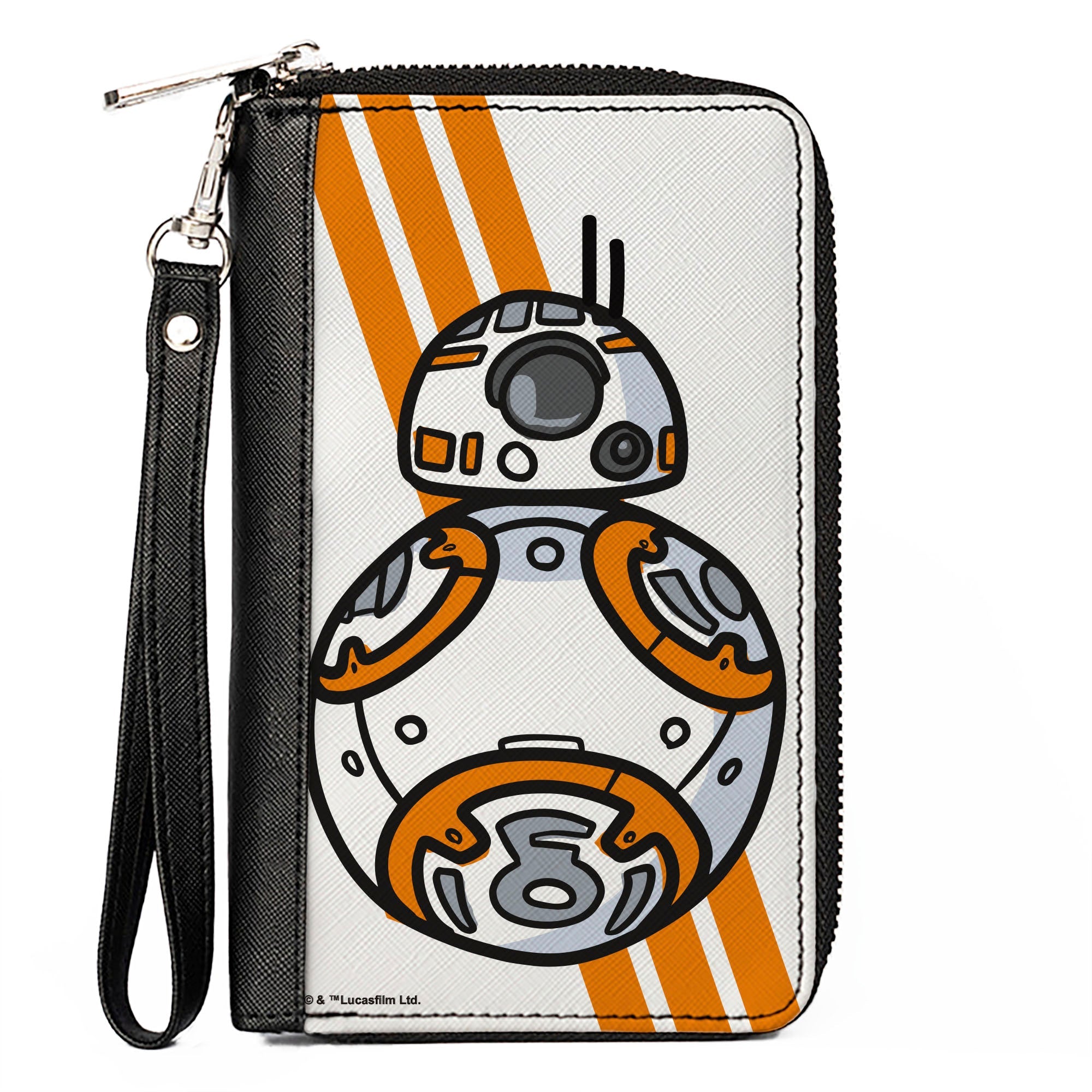 Women's PU Zip Around Wallet Rectangle - Star Wars BB-8 Pose Stripe White Orange