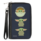 Women's PU Zip Around Wallet Rectangle - Star Wars The Child 3 Chibi Poses Gray