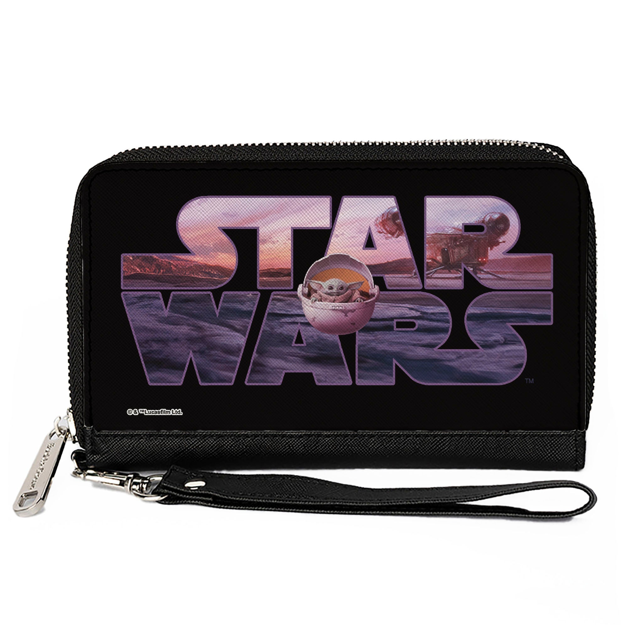 Women's PU Zip Around Wallet Rectangle - STAR WARS The Child Pod Pose Black Vivid Landscape