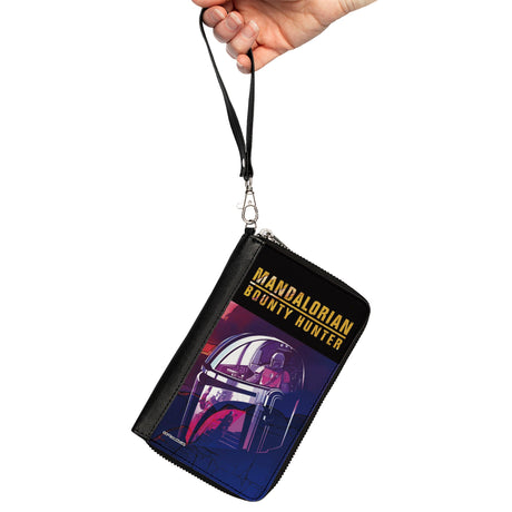 Women's PU Zip Around Wallet Rectangle - Star Wars MANDALORIAN BOUNTY HUNTER The Mandalorian Helmet Scene Reflections Black Multi Color