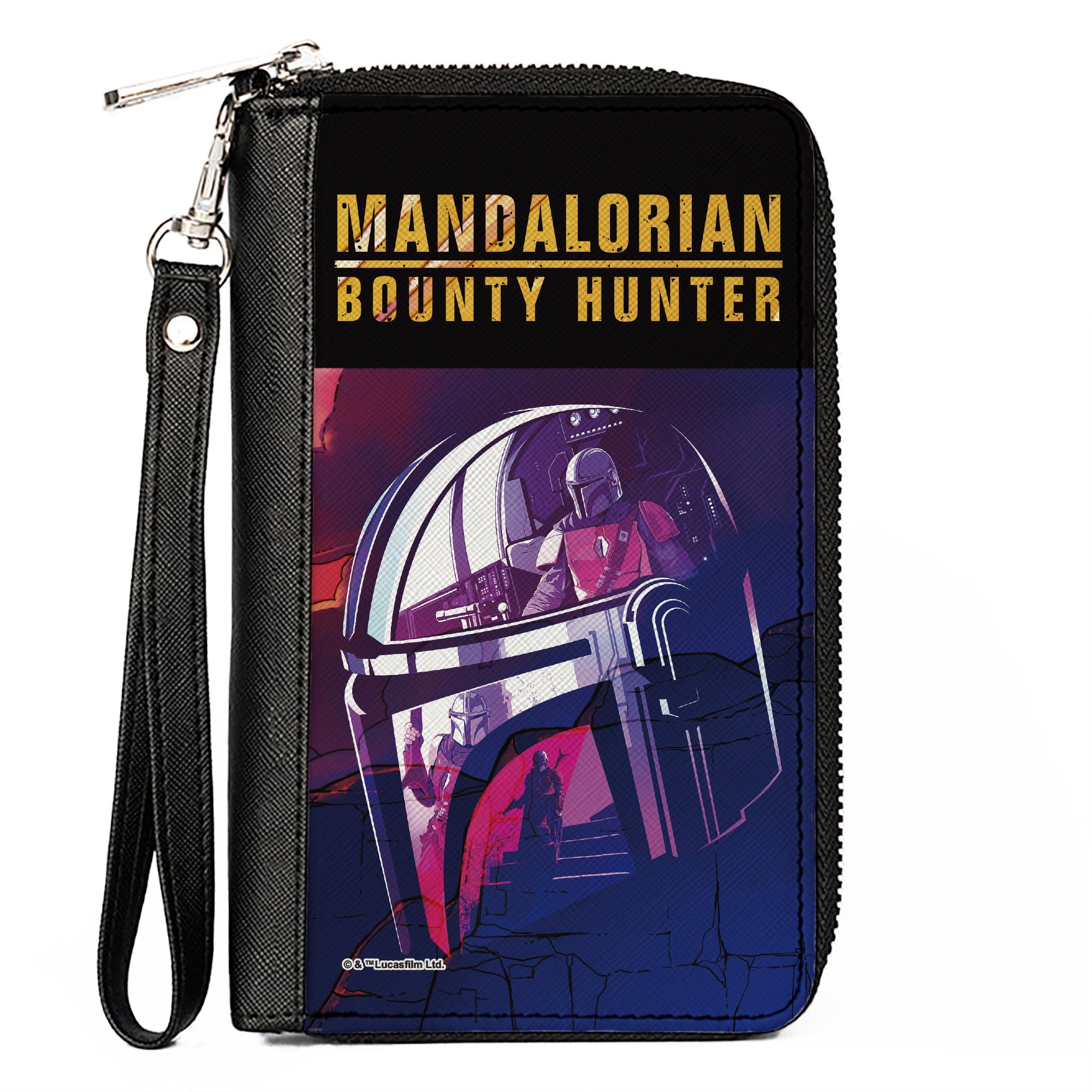 Women's PU Zip Around Wallet Rectangle - Star Wars MANDALORIAN BOUNTY HUNTER The Mandalorian Helmet Scene Reflections Black Multi Color