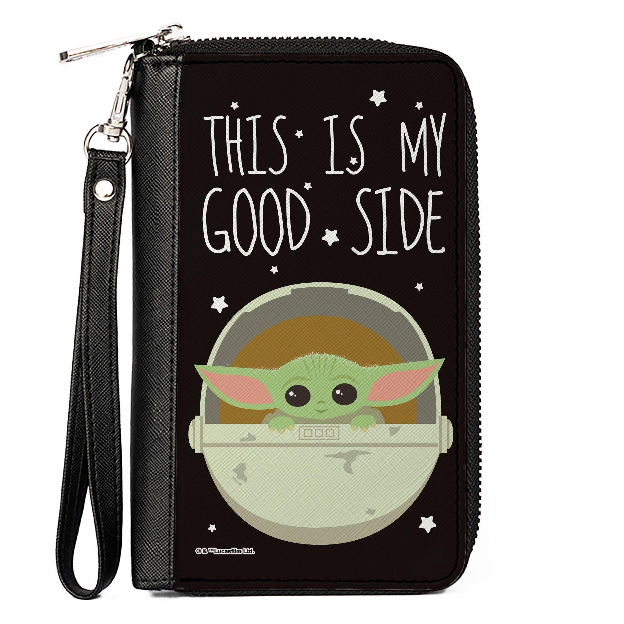 Women's PU Zip Around Wallet Rectangle - Star Wars The Child Chibi Pod Pose THIS IS MY GOOD SIDE Black White