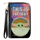 Women's PU Zip Around Wallet Rectangle - Star Wars The Child Chibi Pod Pose THIS IS THE WAY Full Color Black White