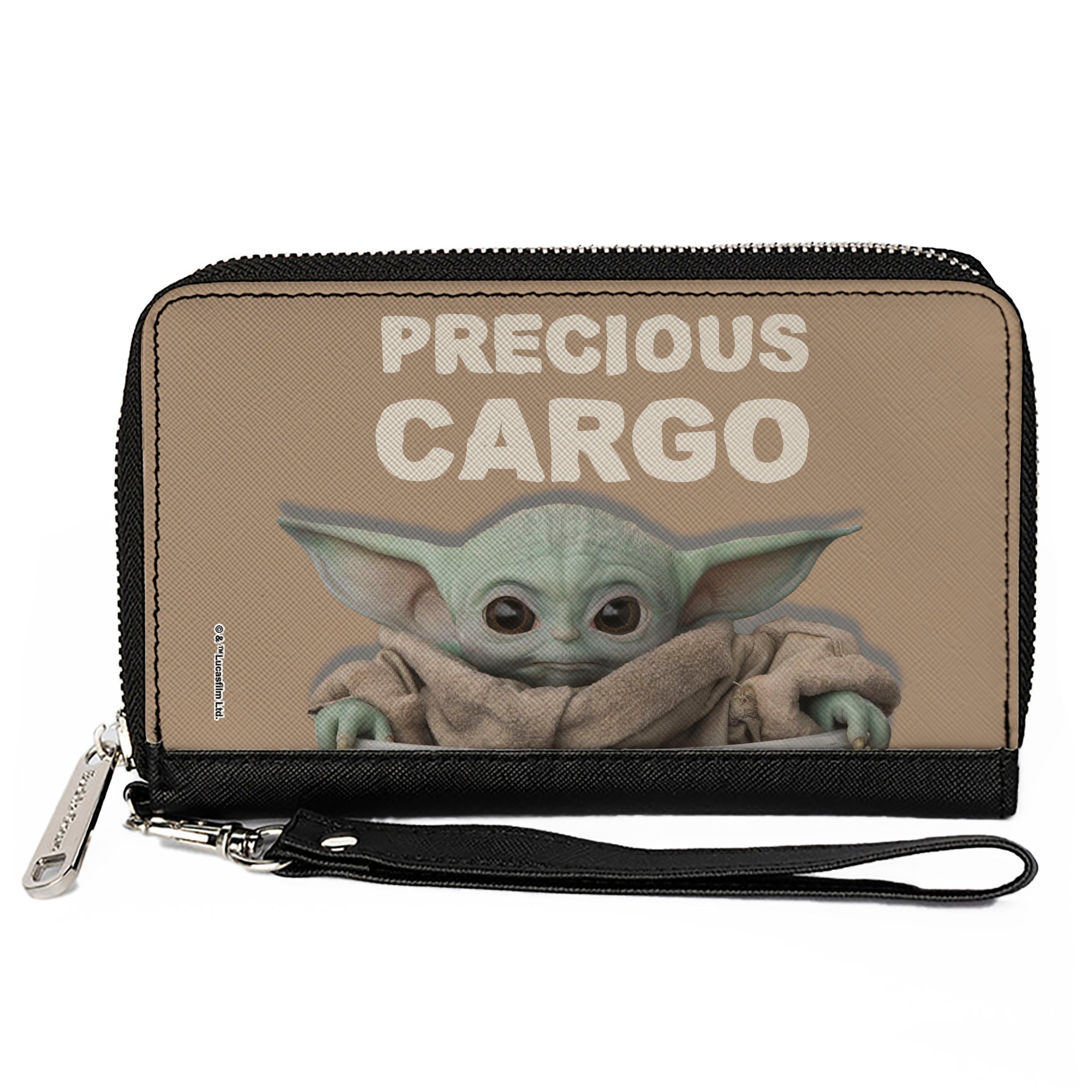 Women's PU Zip Around Wallet Rectangle - Star Wars The Child Sitting Pose PRECIOUS CARGO Tan White