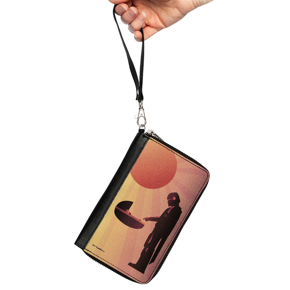 Women's PU Zip Around Wallet Rectangle - Star Wars The Child and The Mandalorian Touching Fingers Sun Rays