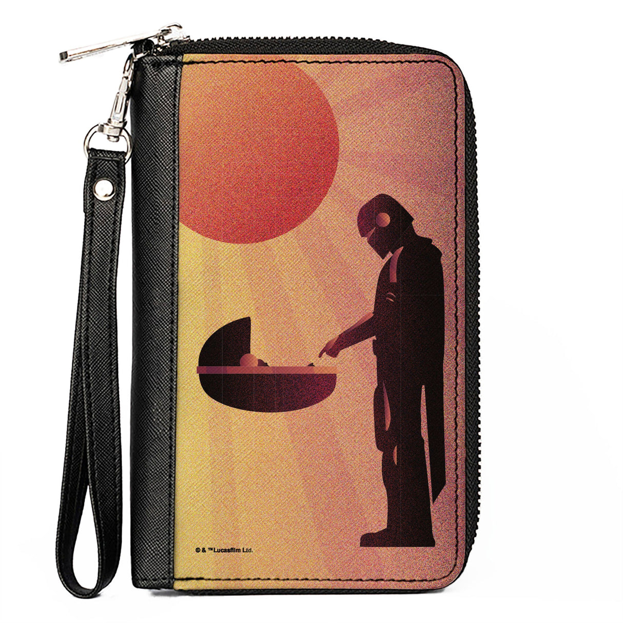 Women's PU Zip Around Wallet Rectangle - Star Wars The Child and The Mandalorian Touching Fingers Sun Rays