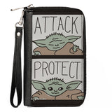 Women's PU Zip Around Wallet Rectangle - Star Wars The Child ATTACK PROTECT Blocks Black