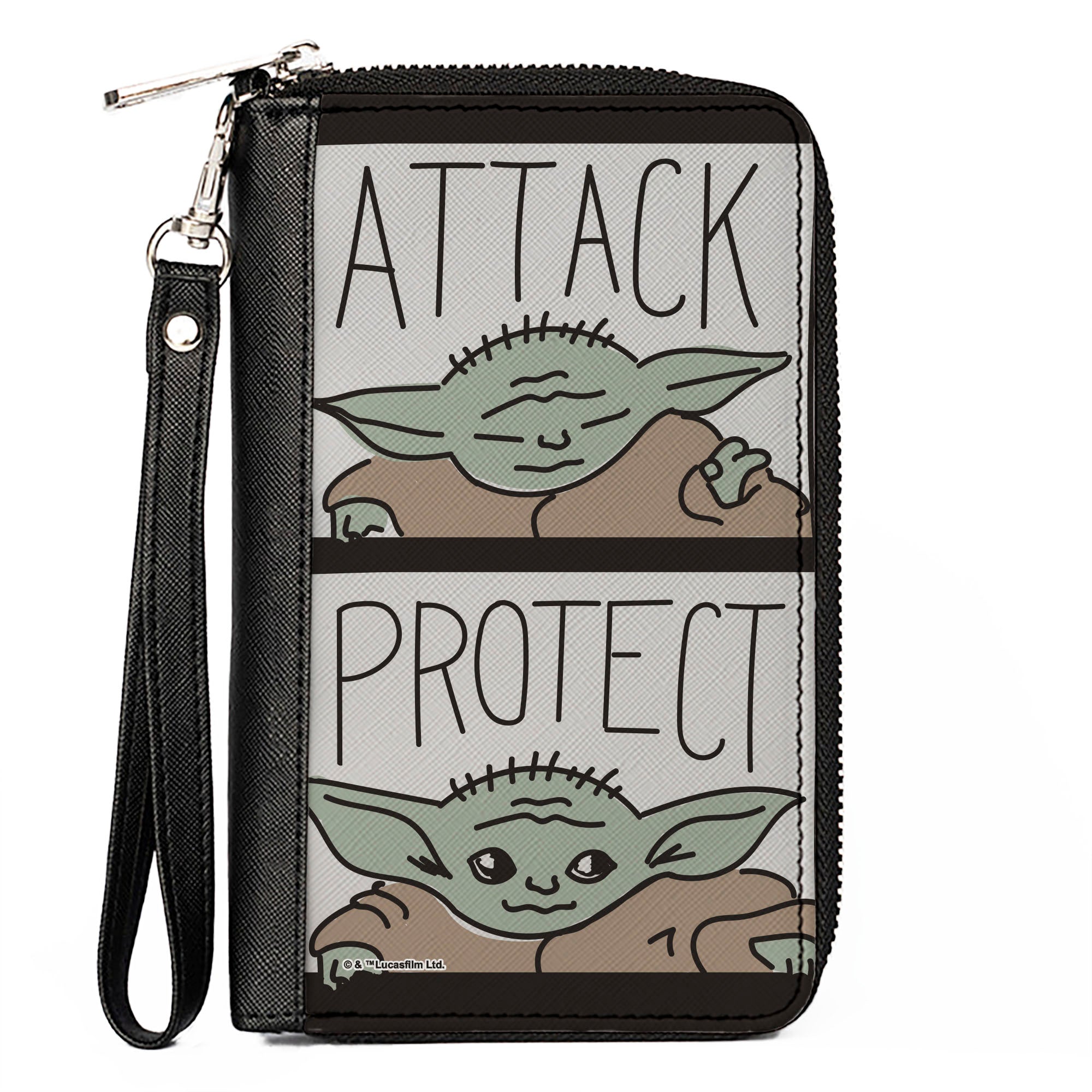 Women's PU Zip Around Wallet Rectangle - Star Wars The Child ATTACK PROTECT Blocks Black