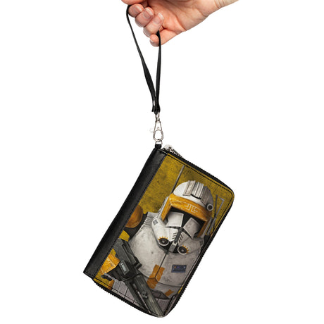 Women's PU Zip Around Wallet Rectangle - Star Wars the Clone Wars the Clone Captain Cody Pose Weathered Yellow