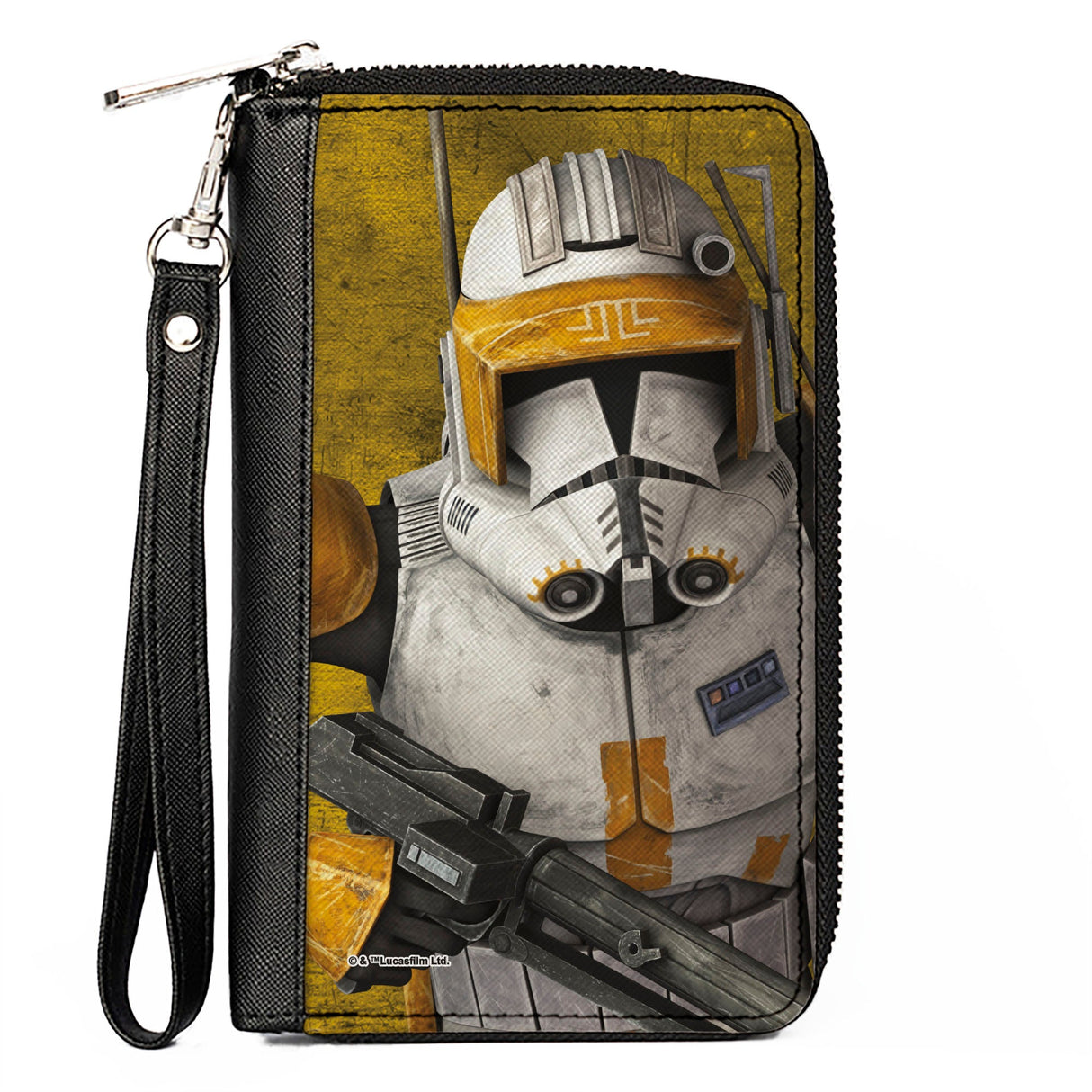 Women's PU Zip Around Wallet Rectangle - Star Wars the Clone Wars the Clone Captain Cody Pose Weathered Yellow