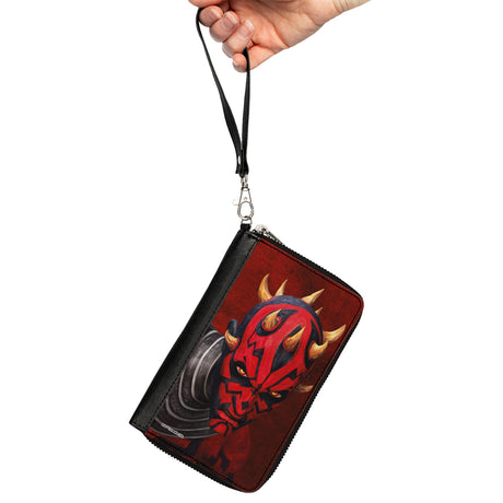 Women's PU Zip Around Wallet Rectangle - Star Wars the Clone Wars Maul Face Weathered Red