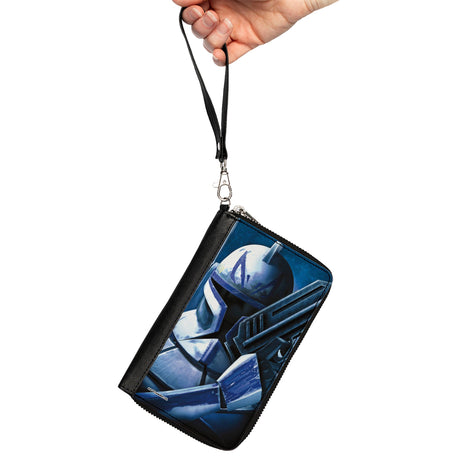 Women's PU Zip Around Wallet Rectangle - Star Wars the Clone Wars Clone Captain Rex Weathered Blue