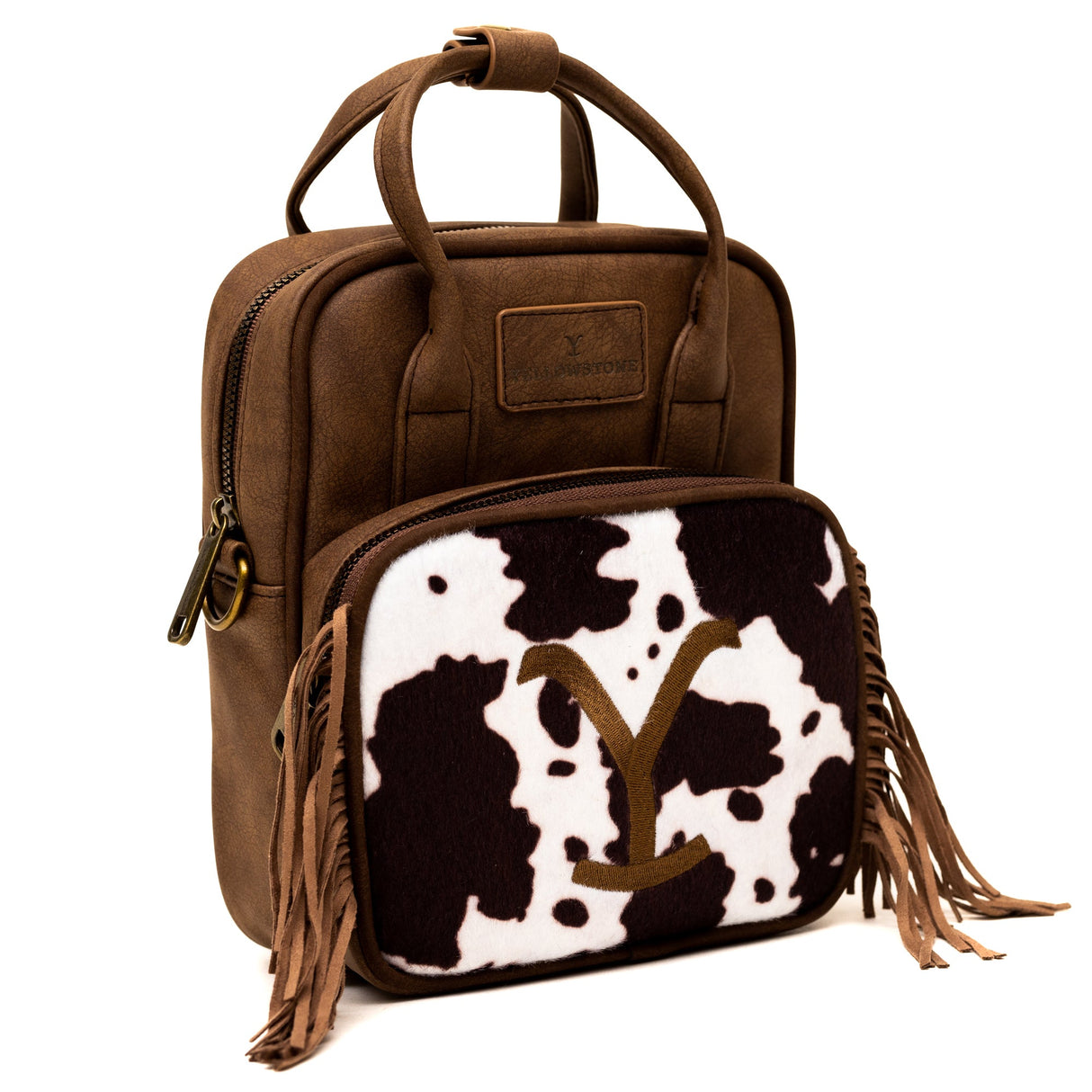 Yellowstone Dutton Ranch Cowboy Cowhide Distressed Brown Leather Crossbody Bag