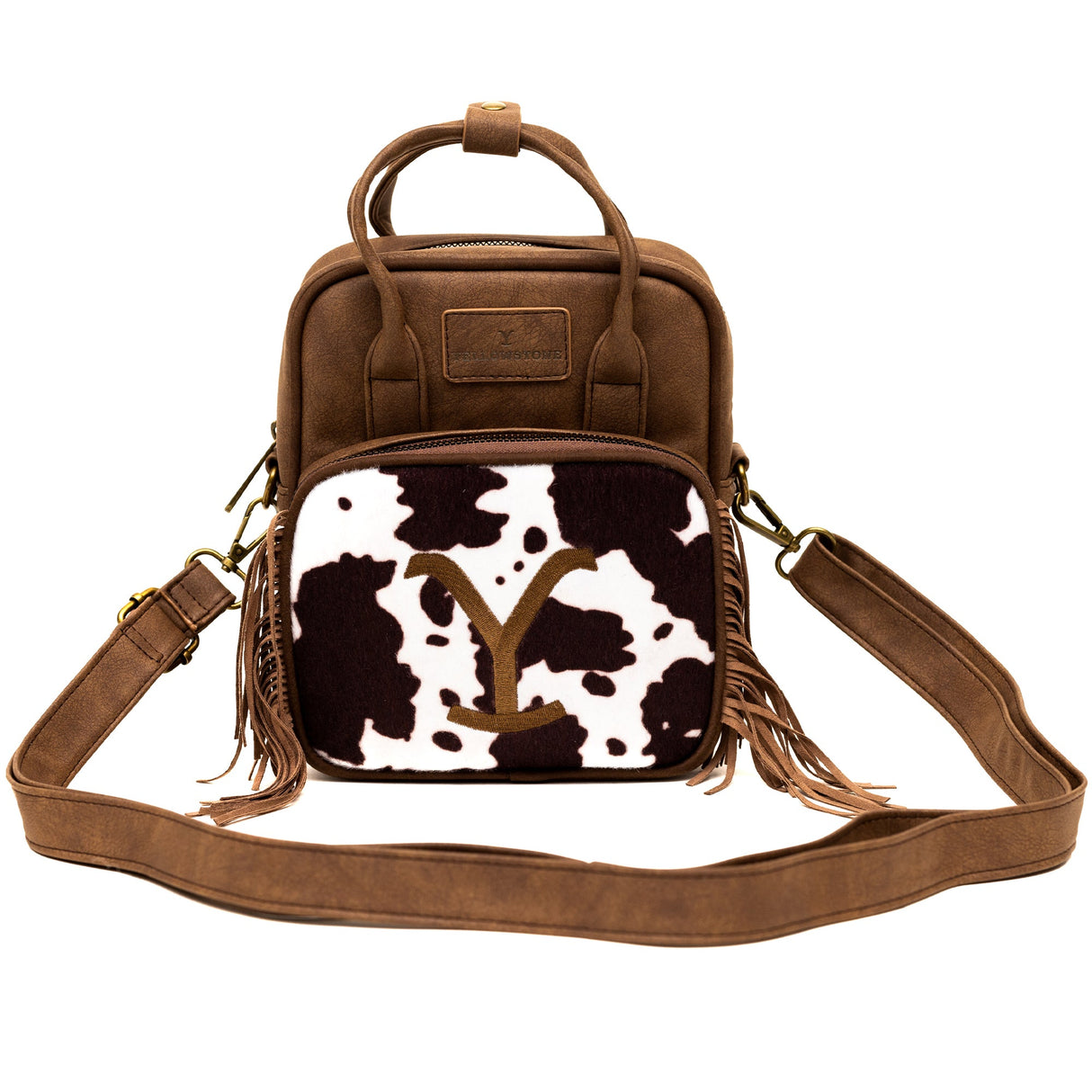 Yellowstone Dutton Ranch Cowboy Cowhide Distressed Brown Leather Crossbody Bag