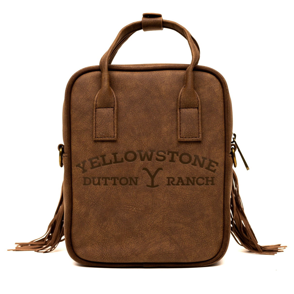 Yellowstone Dutton Ranch Cowboy Cowhide Distressed Brown Leather Crossbody Bag