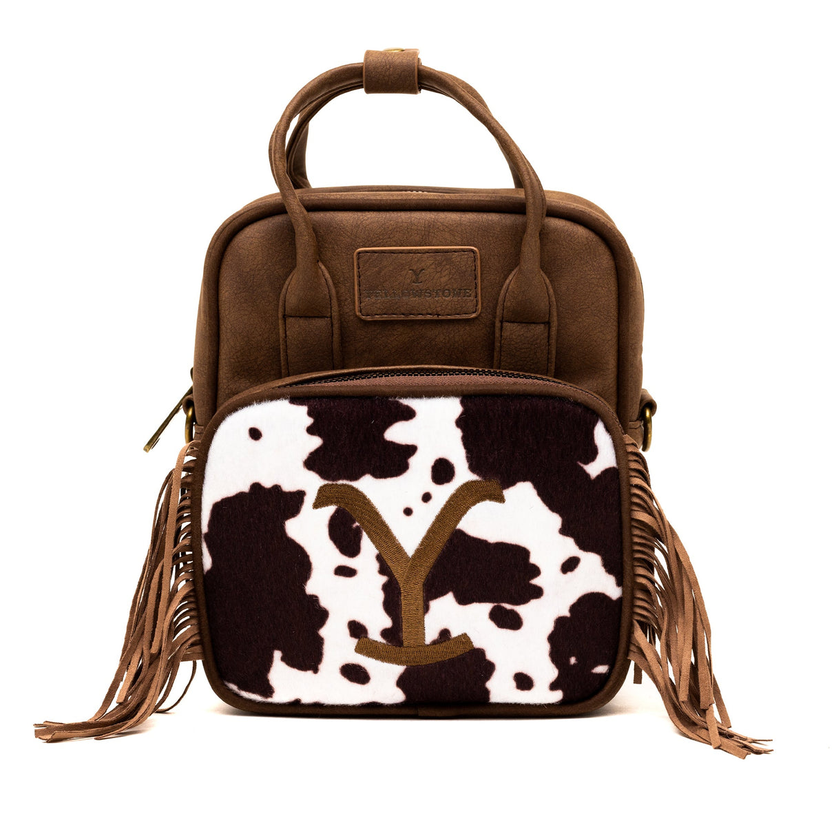 Yellowstone Dutton Ranch Cowboy Cowhide Distressed Brown Leather Crossbody Bag