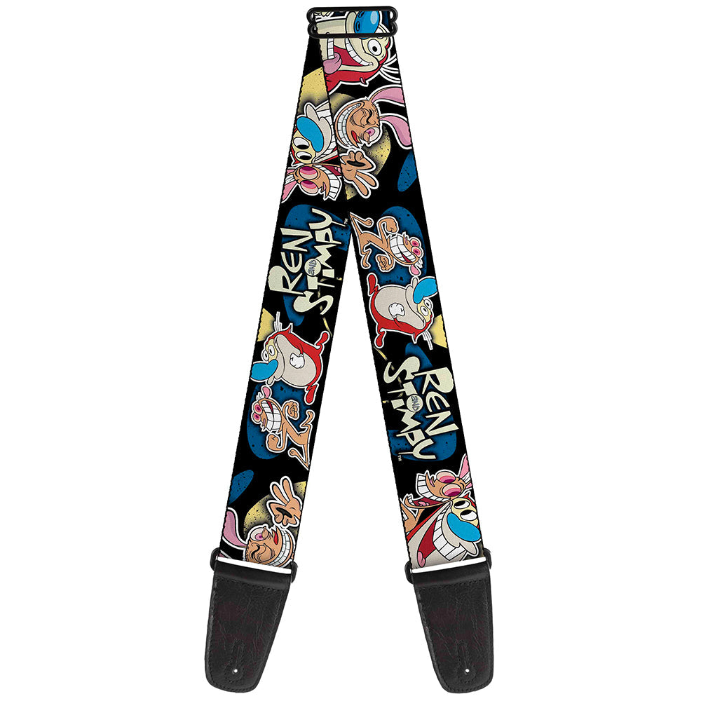 Guitar Strap - REN & STIMPY Poses Black Blue Yellow