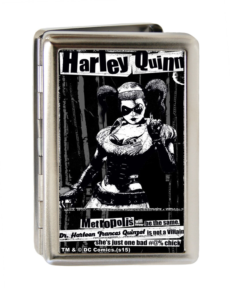 Business Card Holder - LARGE - HARLEY QUINN Pose METROPOLIS WILL NEVER BE THE SAME FCG Black Grays White