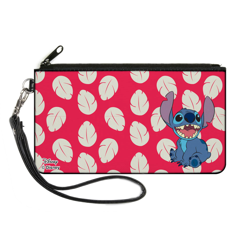 Canvas Zipper Wallet - LARGE - Lilo & Stitch Stitch Smiling Pose Lilo Dress Leaves Red Ivory