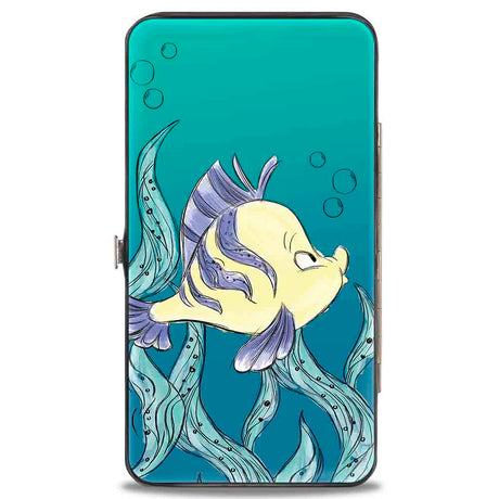 Hinged Wallet - The Little Mermaid Ariel Over Shoulder2 + Flounder Sketch Poses Kelp Blues