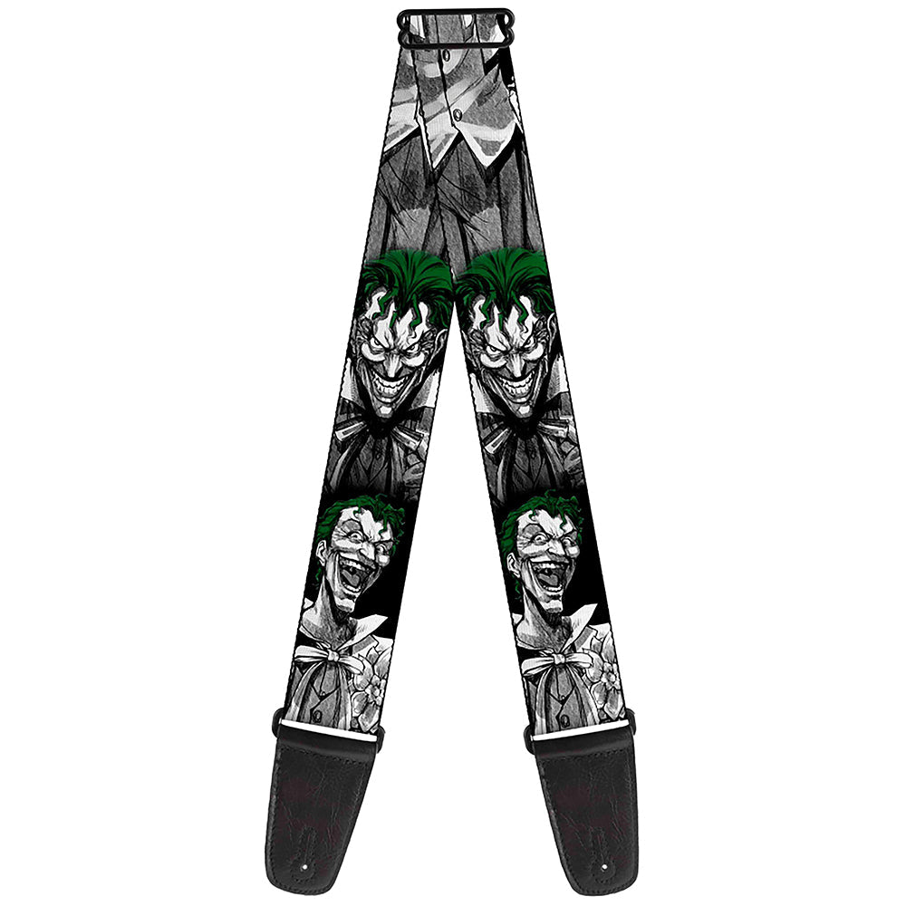 Guitar Strap - Joker Laughing Poses Black White Green