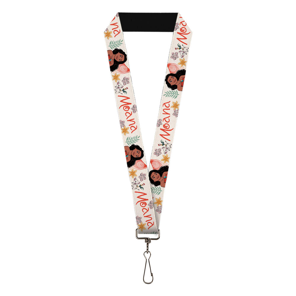 Lanyard - 1.0" - Moana with Pua and Hei Hei Sail Pose with Script and Flowers Beige Orange