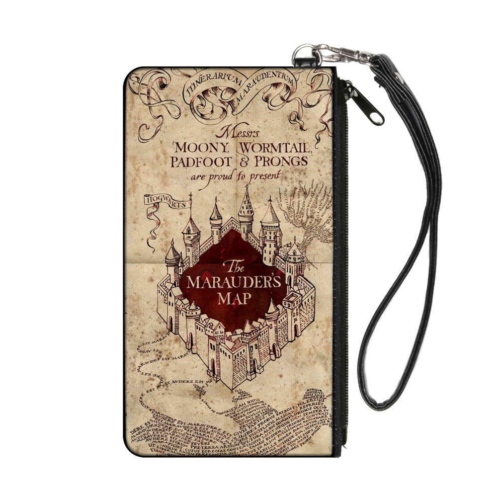 Canvas Zipper Wallet - LARGE - Hogwarts School THE MARAUDER'S MAP Tan Reds