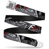 Cars Checker Flag Full Color Black White Seatbelt Belt - Lightning McQueen Poses FR/95 Checker Black/White/Red Webbing