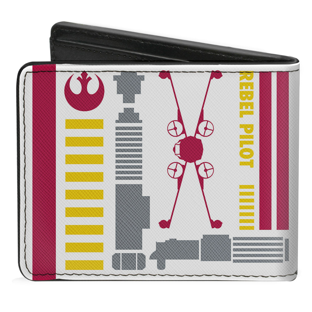 Bi-Fold Wallet - Star Wars Rebel Alliance Insignia REBEL PILOT + Lightsaber X-Wing Fighter White Red Gray Yellow