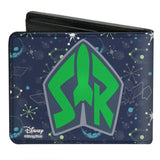 Bi-Fold Wallet - Toy Story Buzz Lightyear Flight Pose + Space Ranger Logo Icons Blues Greens