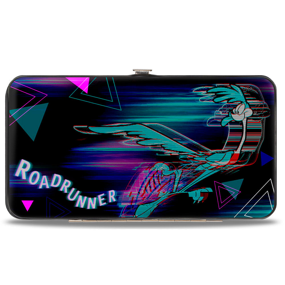 Hinged Wallet - ROAD RUNNER Action Pose Streak Triangles Black Blues Pinks