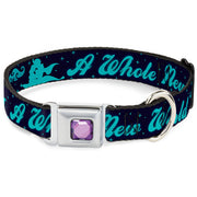 Princess Gem CLOSE-UP Full Color Purple Seatbelt Buckle Collar - Aladdin & Jasmine Silhouette A WHOLE NEW WORLD