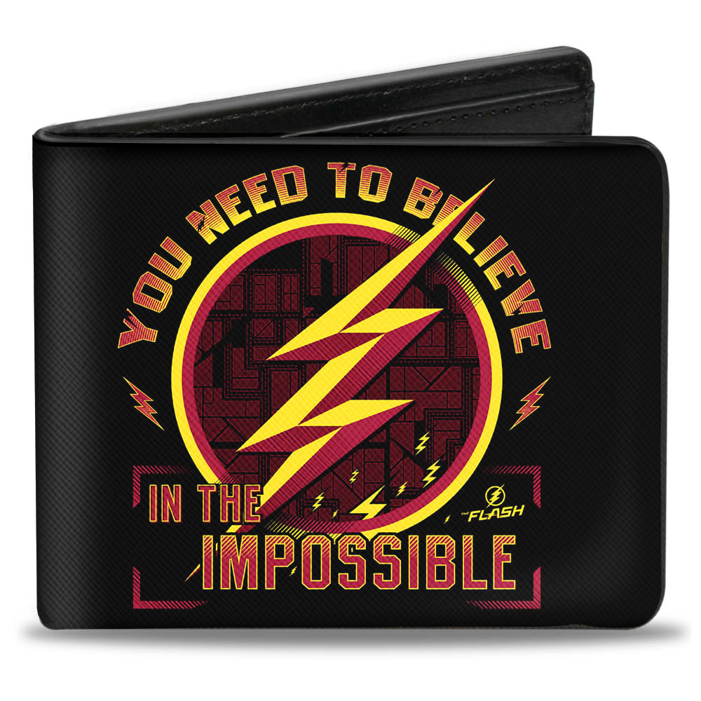 Bi-Fold Wallet - The Flash Logo9 YOU NEED TO BELIEVE IN THE IMPOSSIBLE Black Gold Reds