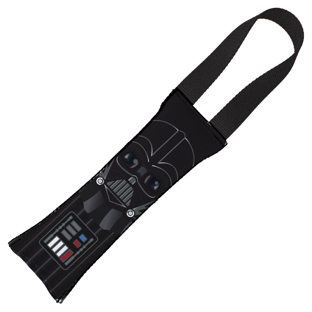 Dog Toy Squeaky Tug Toy - Star Wars Darth Vader Face CLOSE-UP + Utility Belt Elements - BLACK Handle Webbing