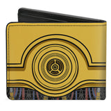 Bi-Fold Wallet - C3-PO Face + Wires Bounding Yellows Black Multi Color