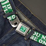 CHEECH & CHONG Faces Silhouette Full Color Green/White Seatbelt Belt - CHEECH & CHONG Pose IF YOU NEED ME I'LL BE ON THE COUCH Green/White Webbing