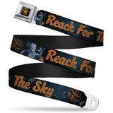 Woody Sherriff Star Reverse Brushed Gold Seatbelt Belt - Woody REACH FOR THE SKY Denim Blue Print Webbing