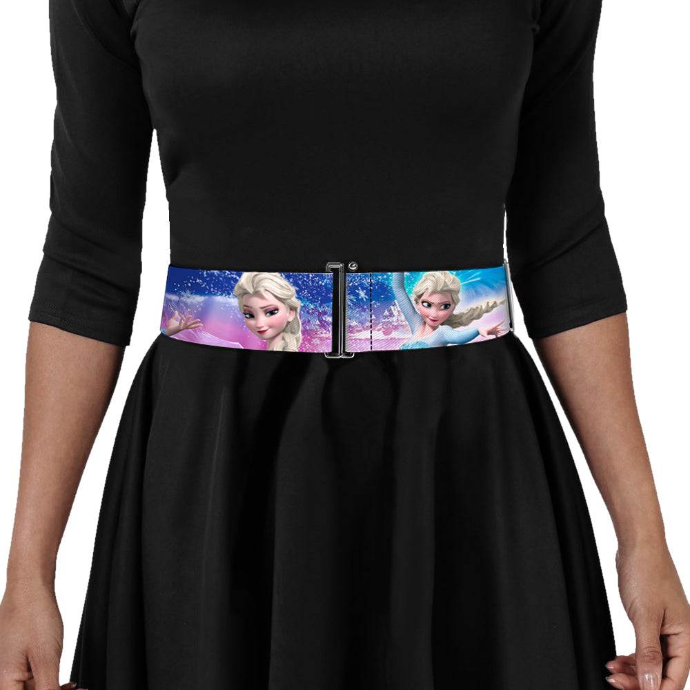 Cinch Waist Belt - Elsa the Snow Queen Poses Castle & Snowy Mountains Blue-Pink Fade