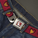 Alice in Wonderland Queen Face Full Color Red Seatbelt Belt - Alice in Wonderland Queen's Hearts Reds/Black/Gold Webbing