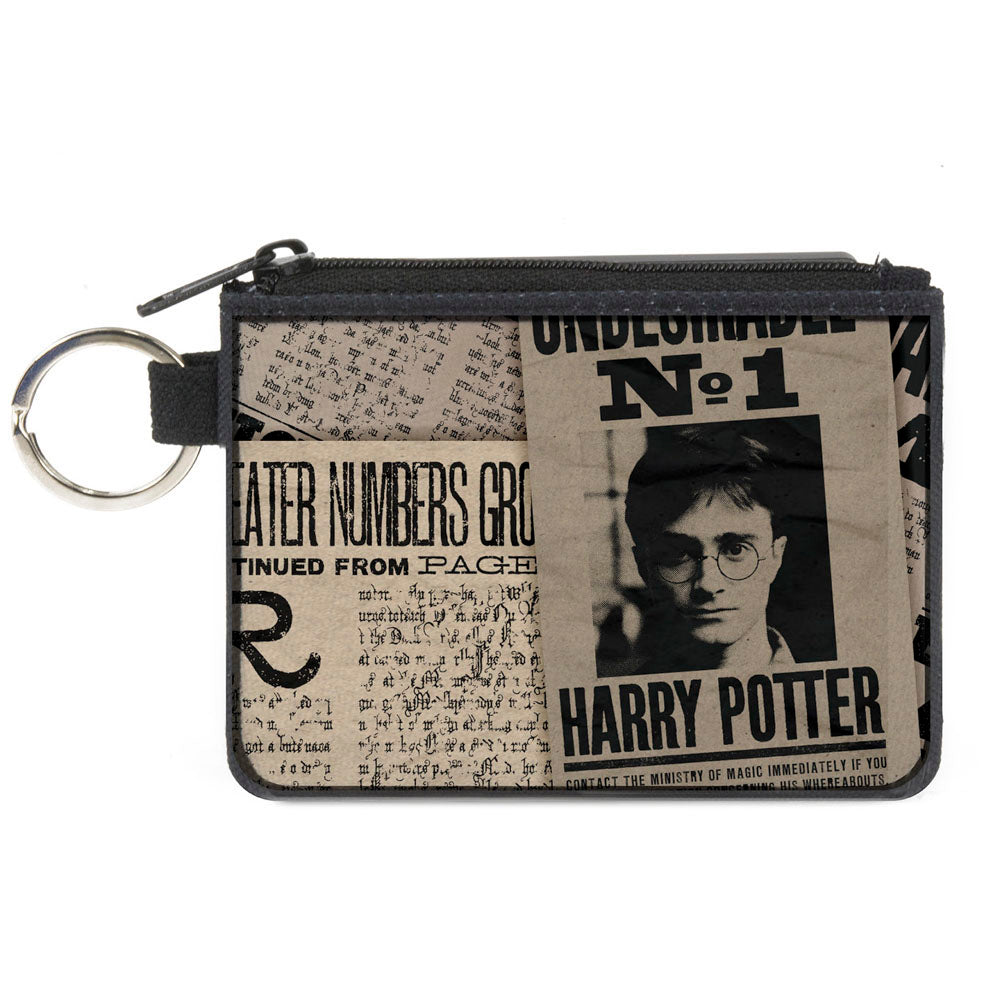 Canvas Zipper Wallet - MINI X-SMALL - Harry Potter Newspaper Headlines UNDESIRABLE NO 1