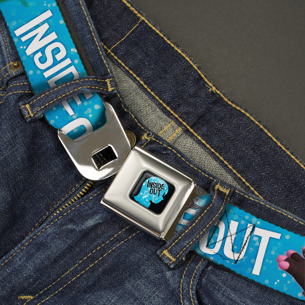 INSIDE OUT Riley Silhouette Full Color Black Sparkle Blue Seatbelt Belt - INSIDE OUT 6-Character Pose Sparkle Blue/White Webbing