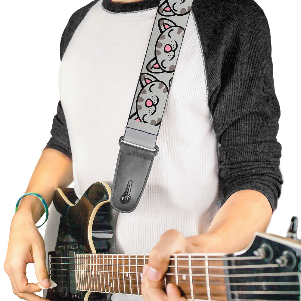 Guitar Strap - Soft Kitty Face CLOSE-UP Gray